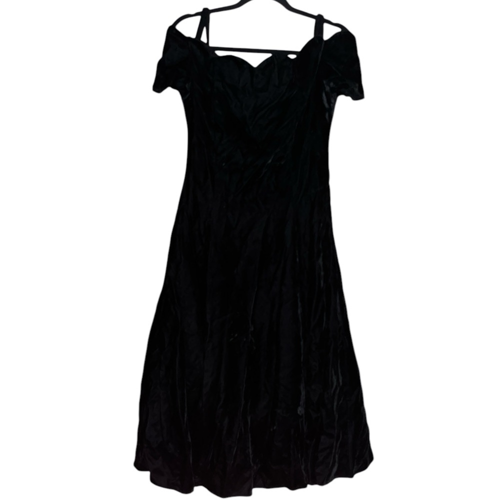 Vintage Paquette Too black velvet scalloped neckline retro dress size 10